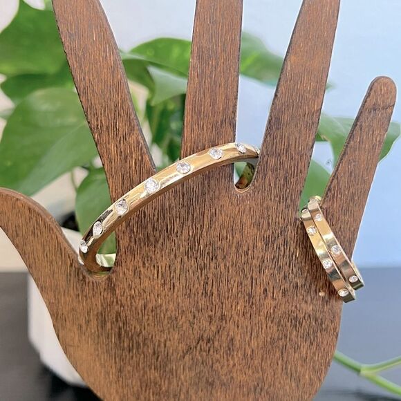 Gold-Tone and Crystal Studded Bracelet and Earrings Set - Picture 4 of 4